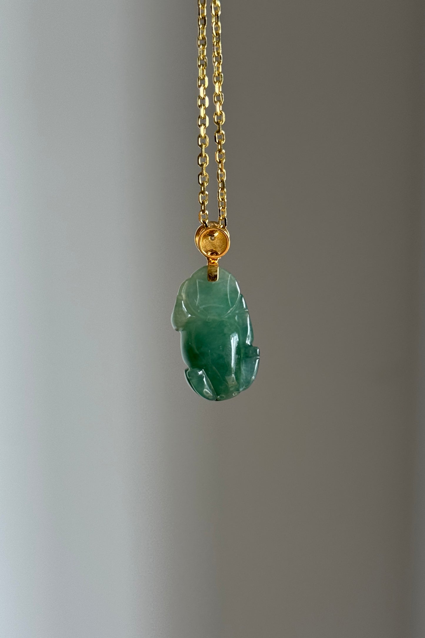 #P0542 "Pixiu" Icy Blue Water Green Jadeite Jade 18K Yellow Gold Pendant