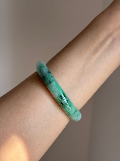 #0438 Icy Vivid Sun Green Jade Bangle Size 53.2