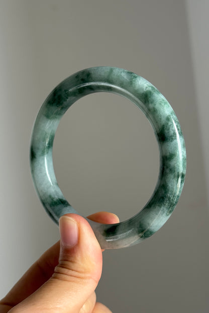 #0365 Icy Green Flower Jade Bangle Size 54.3 (fits up to 56)