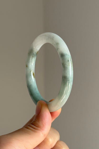 #0359 Lotus Green White Jade Bangle Size 51.2 (fits up to 53)
