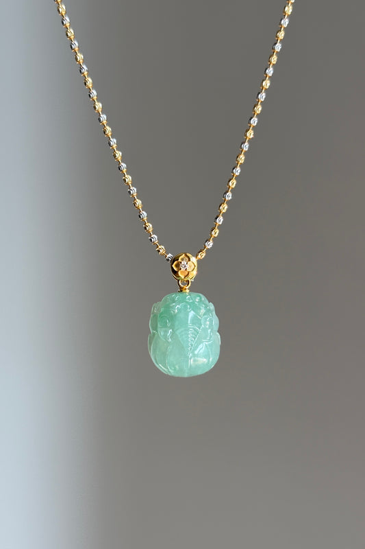 #P0522 "Pixiu" Icy Green Jadeite Jade 18K Yellow Gold Pendant