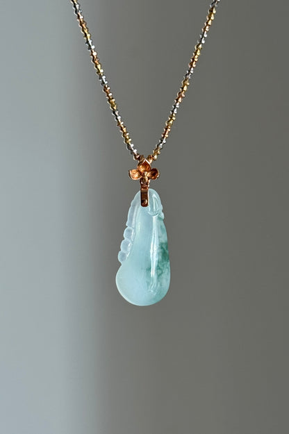 #P0487 "Fortune Melon" Icy Bluish Green Jadeite Jade 18K Rose Gold Pendant