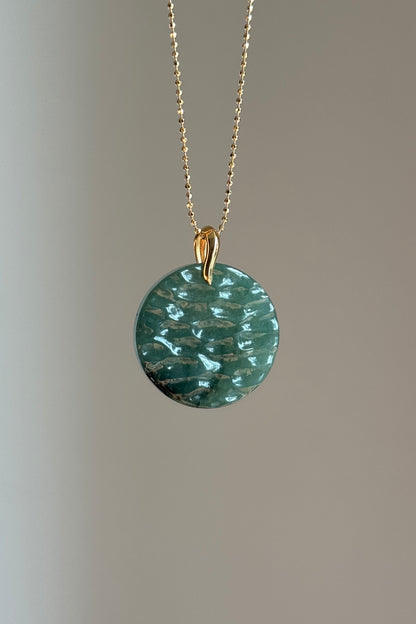 #P0573 "The West Lake" Icy Lake Green Ink Jadeite Jade 18K Yellow Gold Pendant