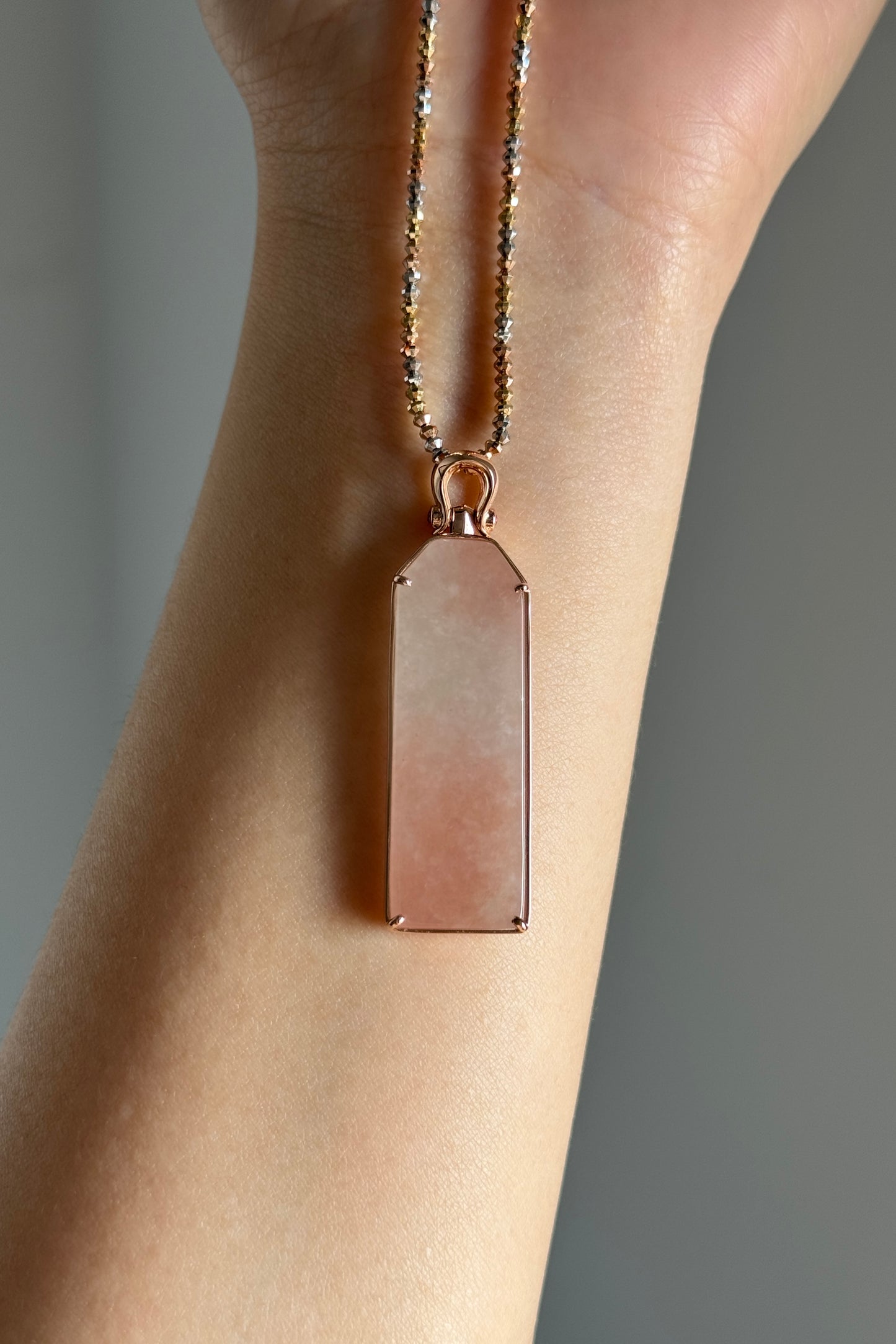 #P0518 "Wushi/Peace" Icy Sunset Pink Jadeite Jade Peace 18K Rose Gold Pendant