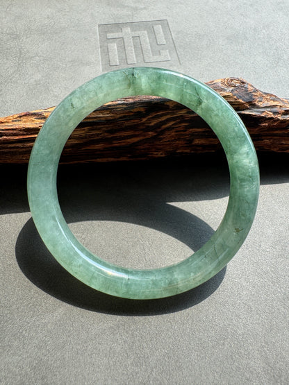 #0395 Highly Icy Olive Green Jade Bangle Size 52.6 (fits up to 54.6)
