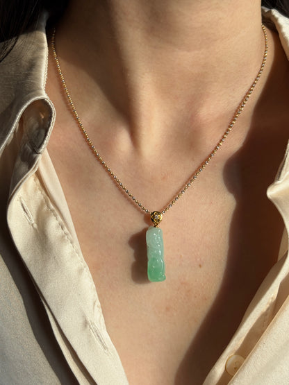 #P0550 "Pixiu" Icy Vivid Sun Green Jadeite Jade 18K Yellow Gold Pendant