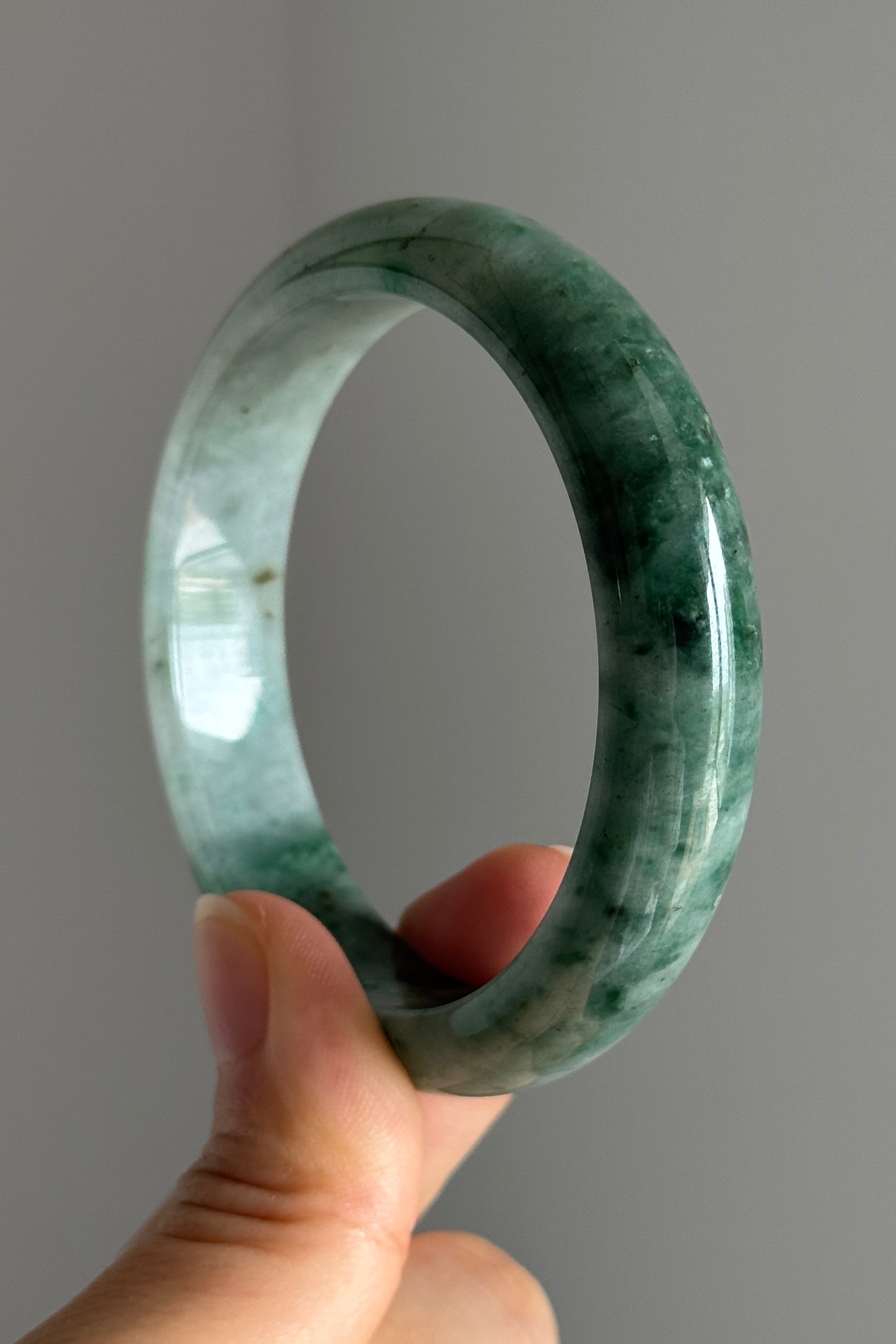 #0393 Icy Rich Green Jade Bangle Size 53.6