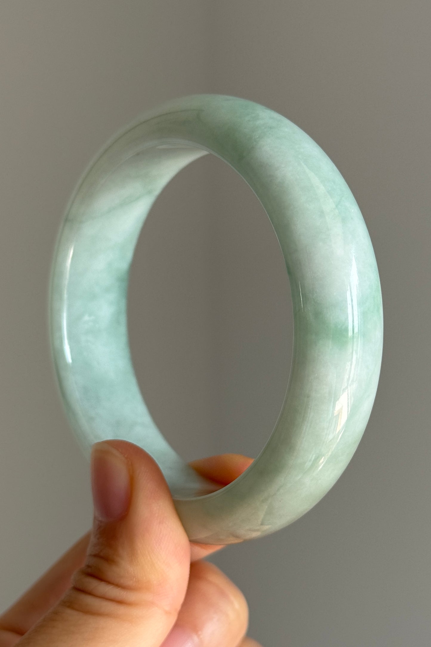 #0382 Icy Lotus Green Orange Yellow Wide Jade Bangle Size 57.8