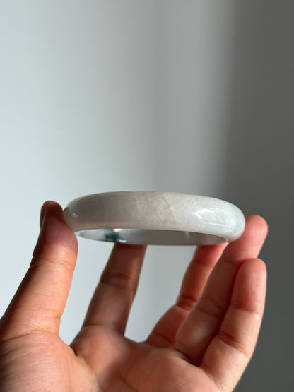 #0456 Icy Bluish Green Flower Jade Bangle Size 57.8