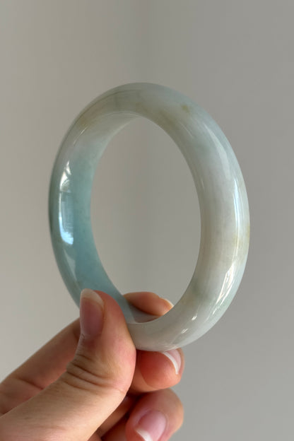 #0450 Icy Lotus Green Jade Bangle Size 58.3