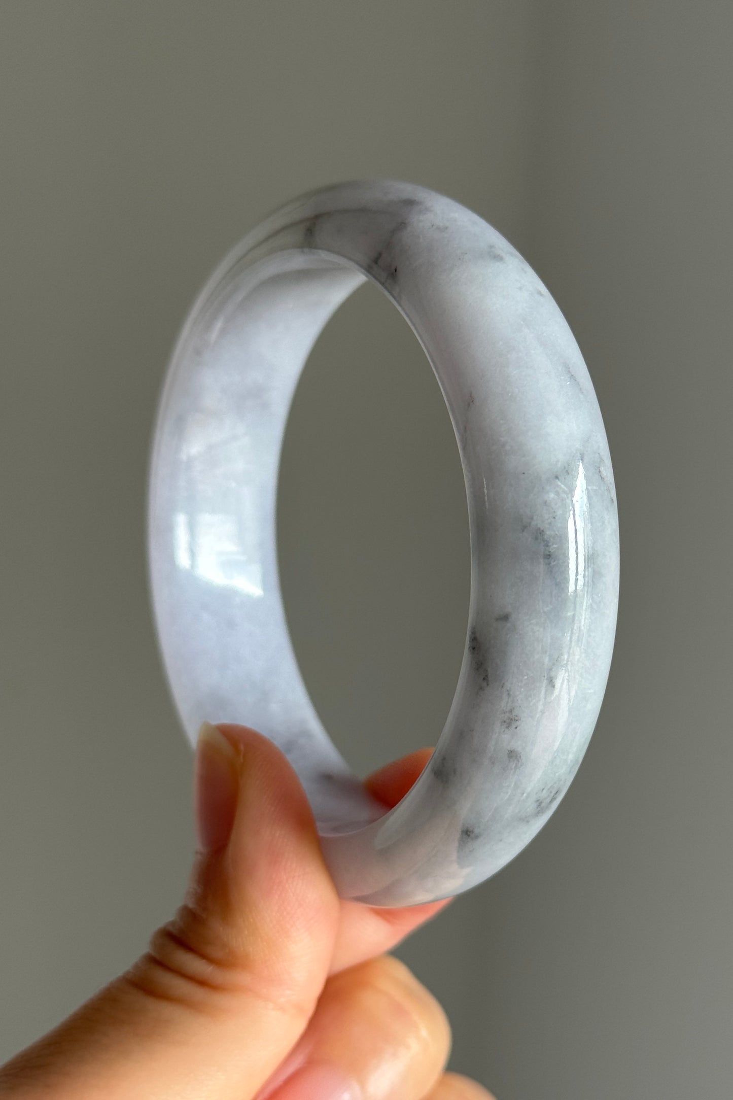 #0398 Icy Lavender Ink Flower Jade Bangle Size 57.2
