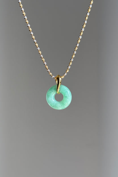 #P0519 "Bi" Vivid Green Jadeite Jade Donut 18K Yellow Gold Pendant