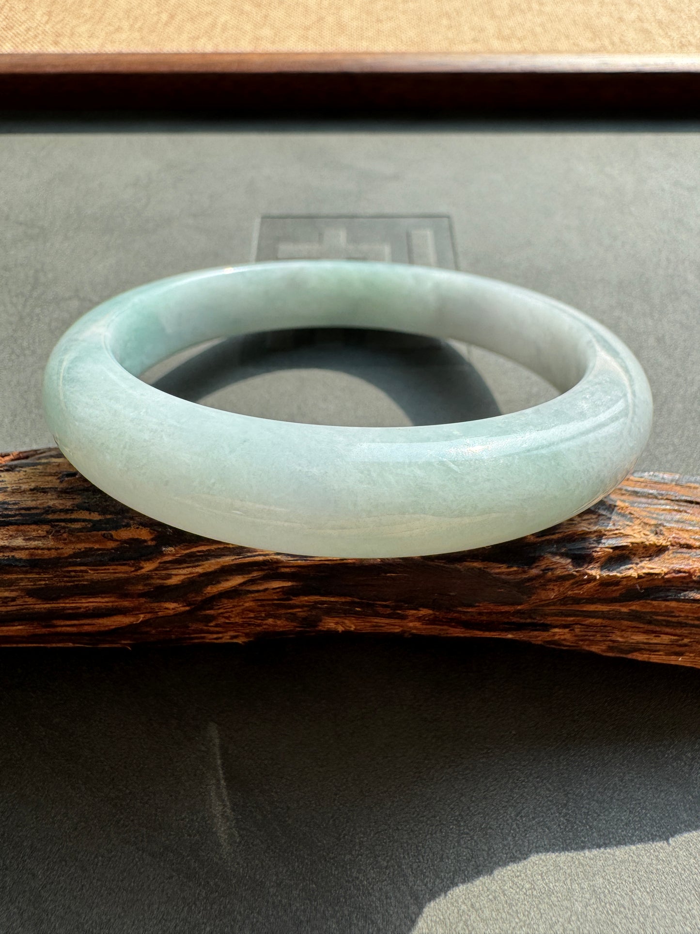 #0388 Icy Blue Lotus Green Jade Bangle Size 58.3