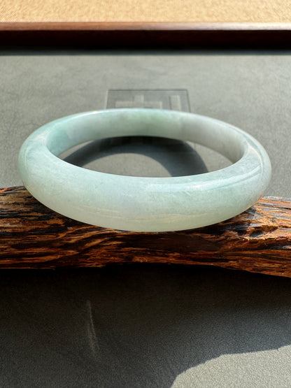 #0388 Icy Blue Lotus Green Jade Bangle Size 58.3