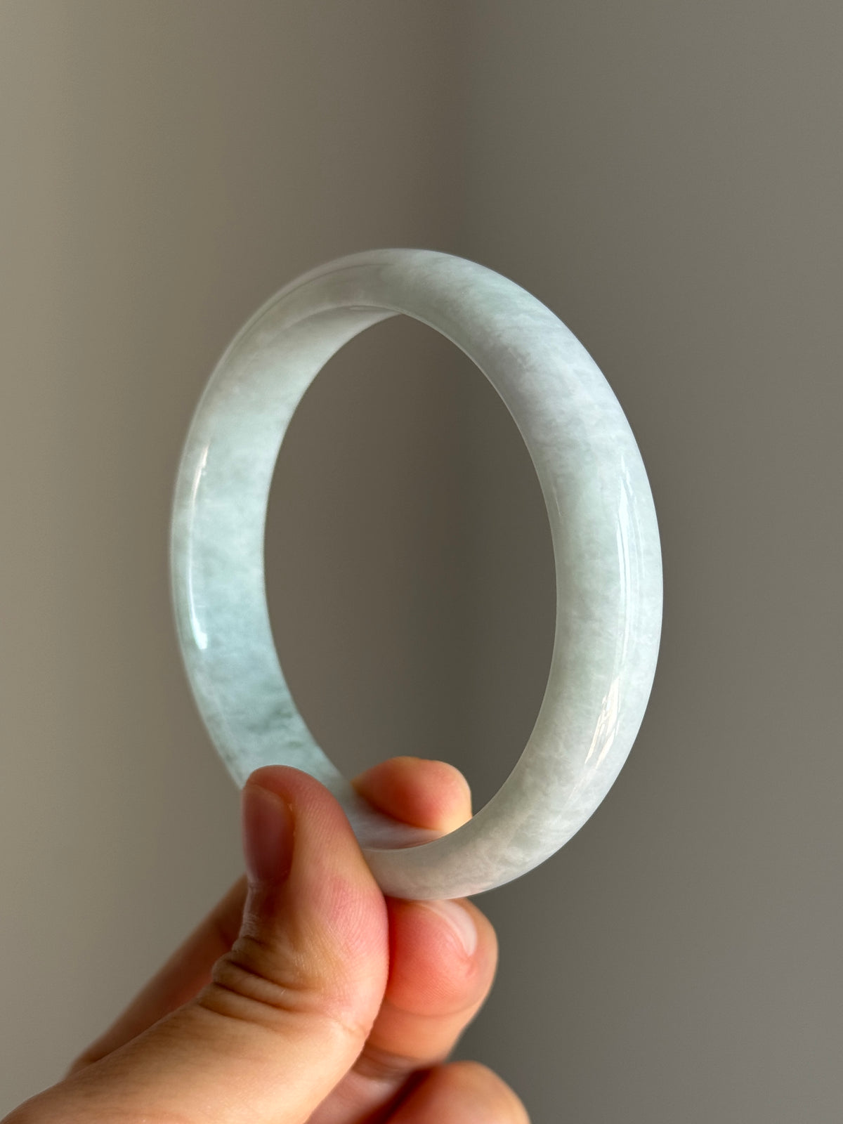 #0451 Icy White Light Green Jade Bangle Size 57.6