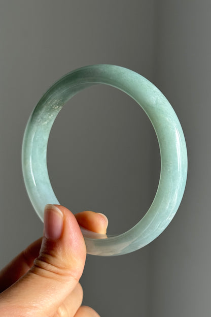 #0396 Icy Lotus Green Blue Golden Flecks Jade Bangle Size 59