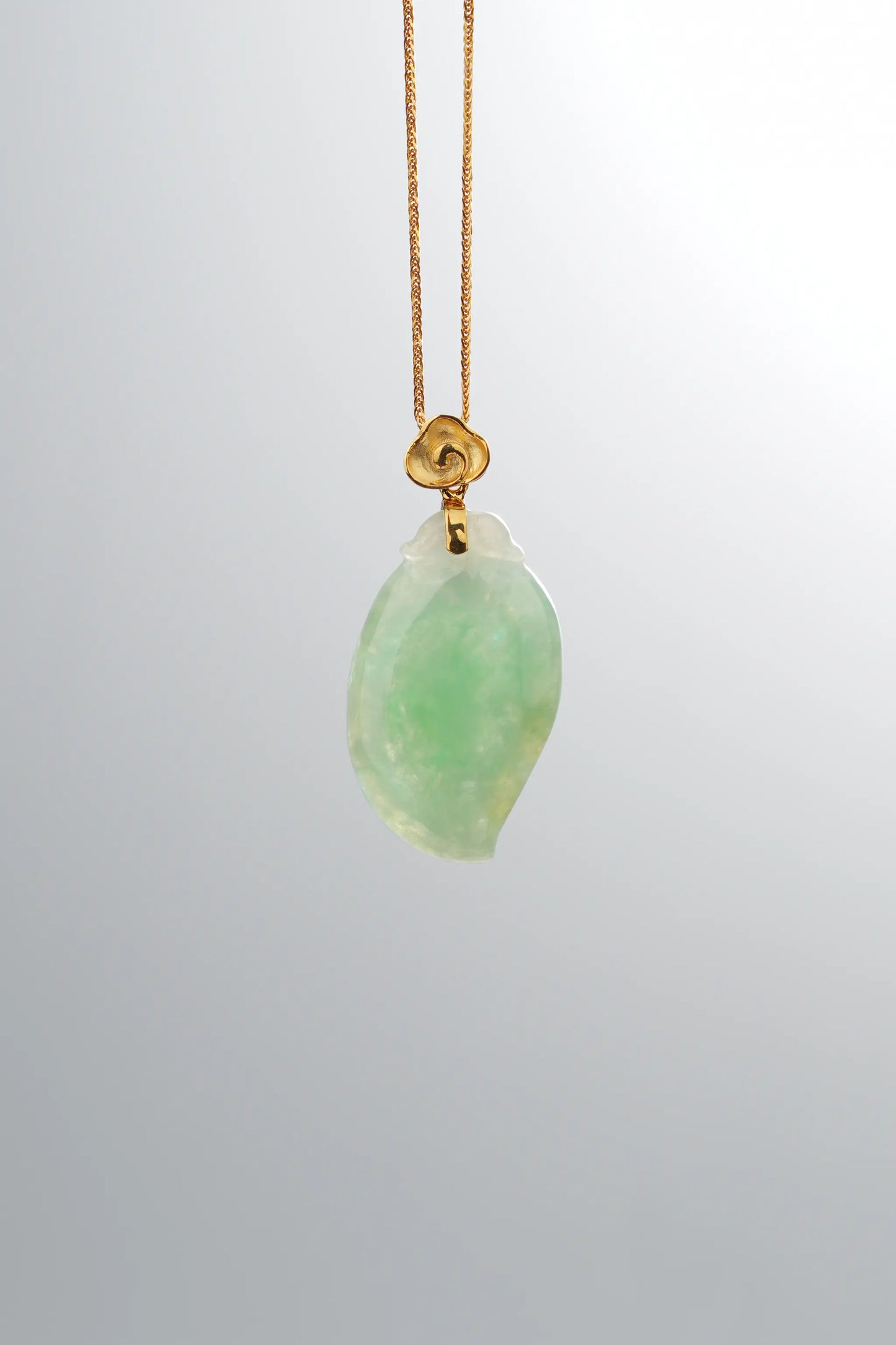 "Mango" Icy Apple Green Jadeite Jade 18K Yellow Gold Pendant