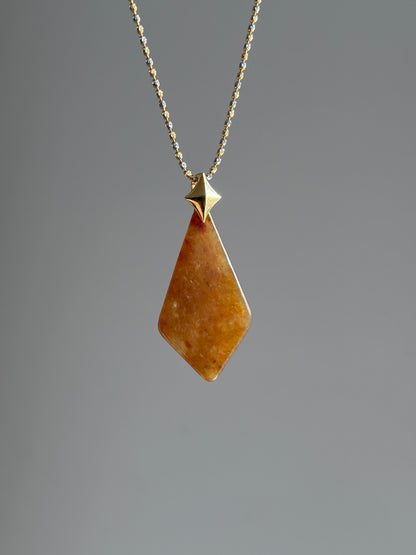 #P0521 "Wushi Shield" Icy Orangish Yellow Jadeite Jade Peace 18K Yellow Gold Pendant