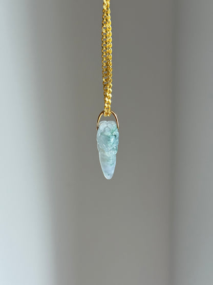 #P0569 "Dragon's Fang" Icy Lavender Green Jadeite Jade 18K Yellow Gold Pendant
