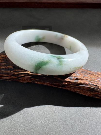 #0271 White Green Yellow Jade Bangle Size 55.3