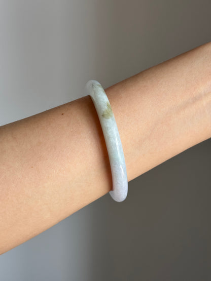 #0400 Icy Olive Green Yellow Light Lavender Jade Bangle Size 56.3