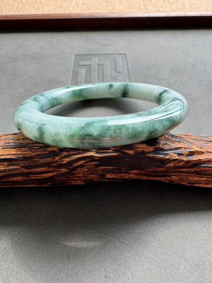 #0365 Icy Green Flower Jade Bangle Size 54.3 (fits up to 56)