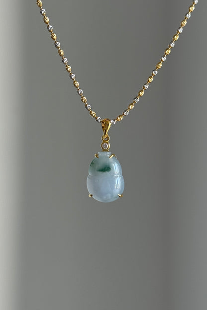 #P0514 "Hulu/Gourd" Icy Lavender Green Flower Jadeite Jade 18K Yellow Gold Pendant