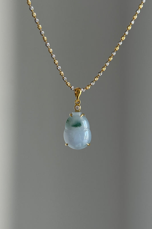 #P0514 "Hulu/Gourd" Icy Lavender Green Flower Jadeite Jade 18K Yellow Gold Pendant