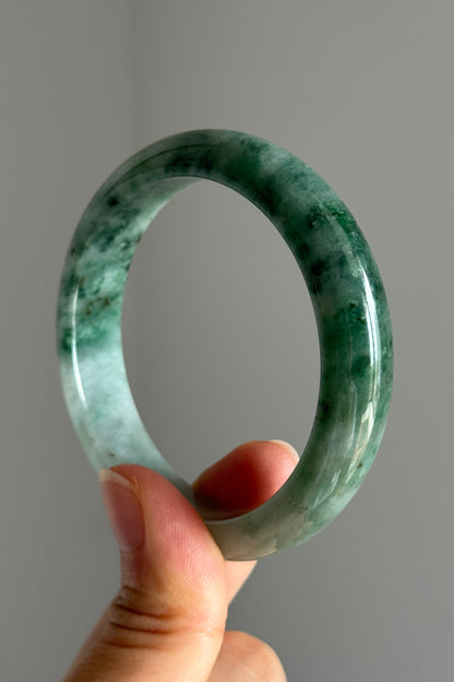 #0393 Icy Rich Green Jade Bangle Size 53.6