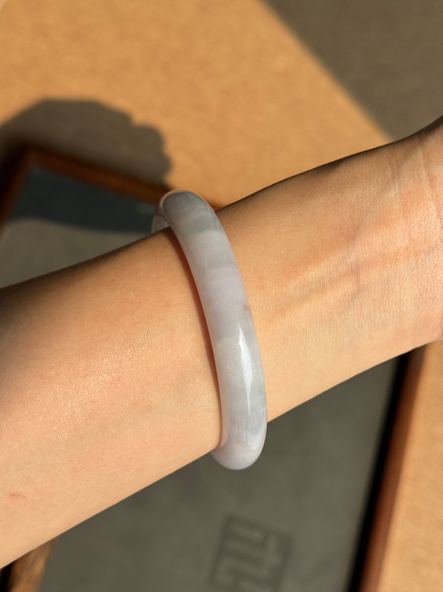 #0420 Icy Lavender Green Yellow Flower Jade Bangle Size 57.5