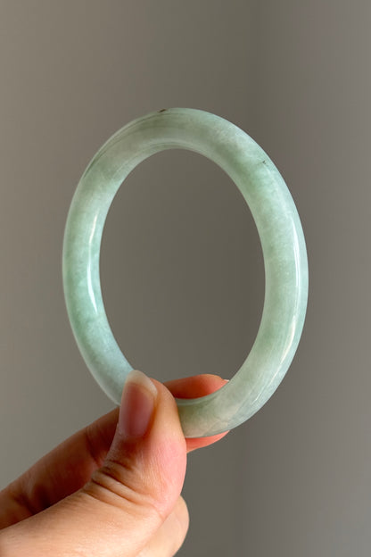#0401 Icy Lotus Green Jade Bangle Size 53.4 (fits up to 55.4)