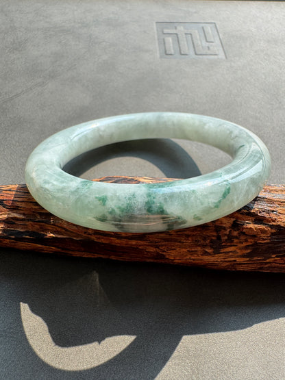 #0403 Icy Bluish Green Flower Jade Bangle Size 56.1 (fits up to 57.1)