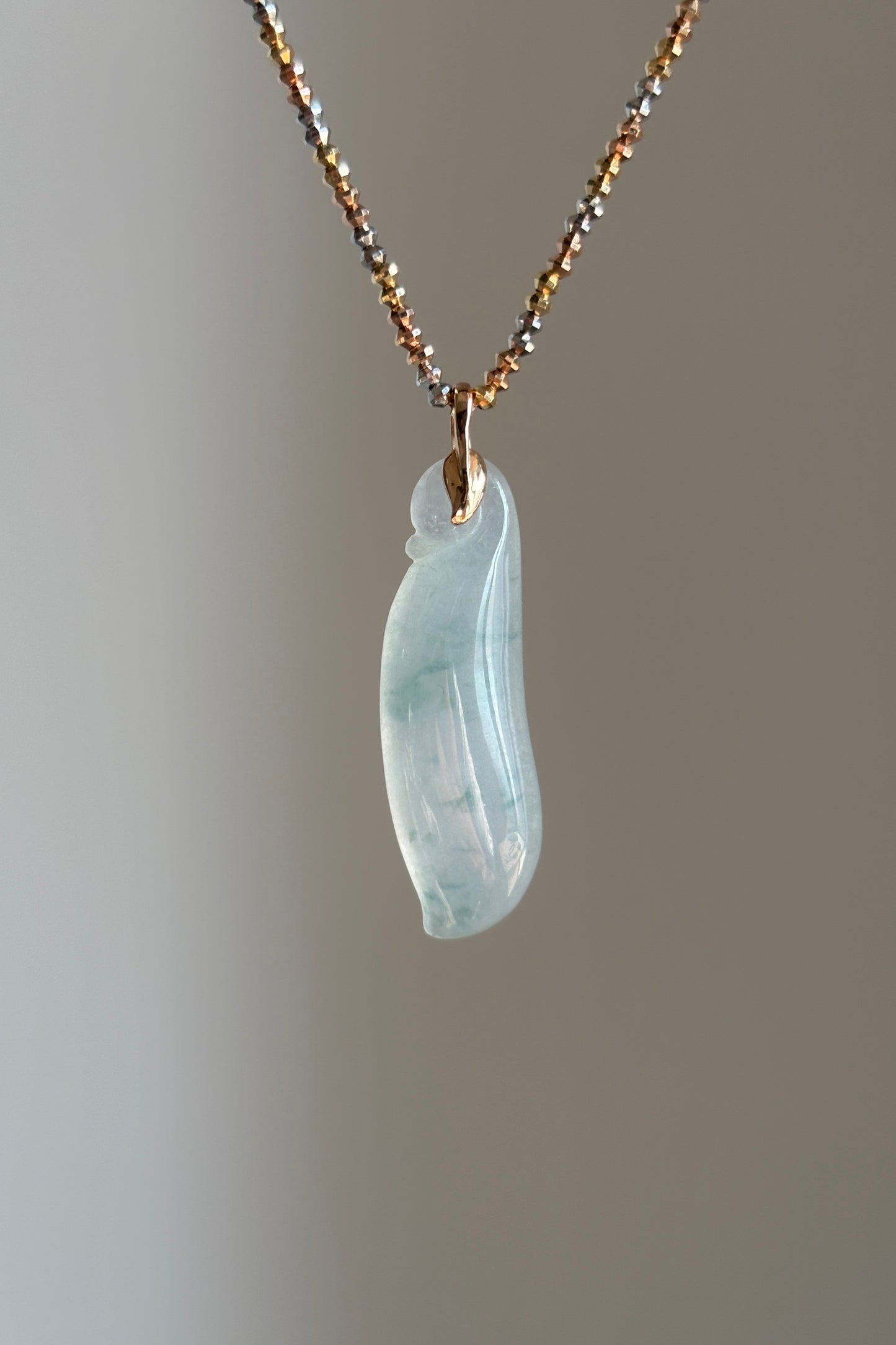 #P0446 "Fortune Melon" Highly Icy Blue Flower Jadeite Jade 18K Rose Gold Pendant