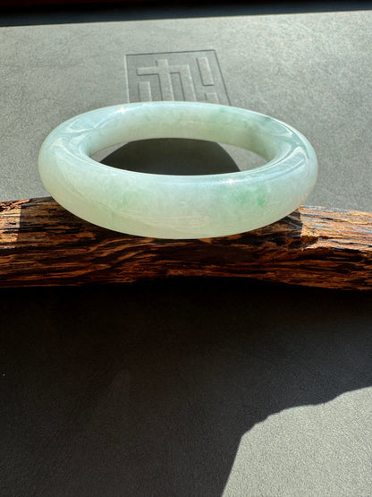 #0429 Icy Light Green Flower Round Jade Bangle Size 50.6 (fits up to 52)
