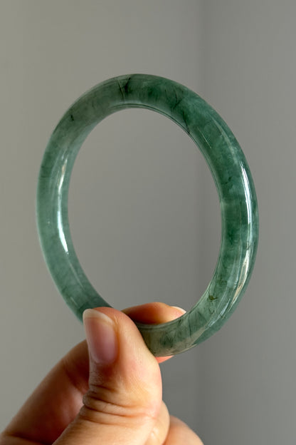#0395 Highly Icy Olive Green Jade Bangle Size 52.6 (fits up to 54.6)