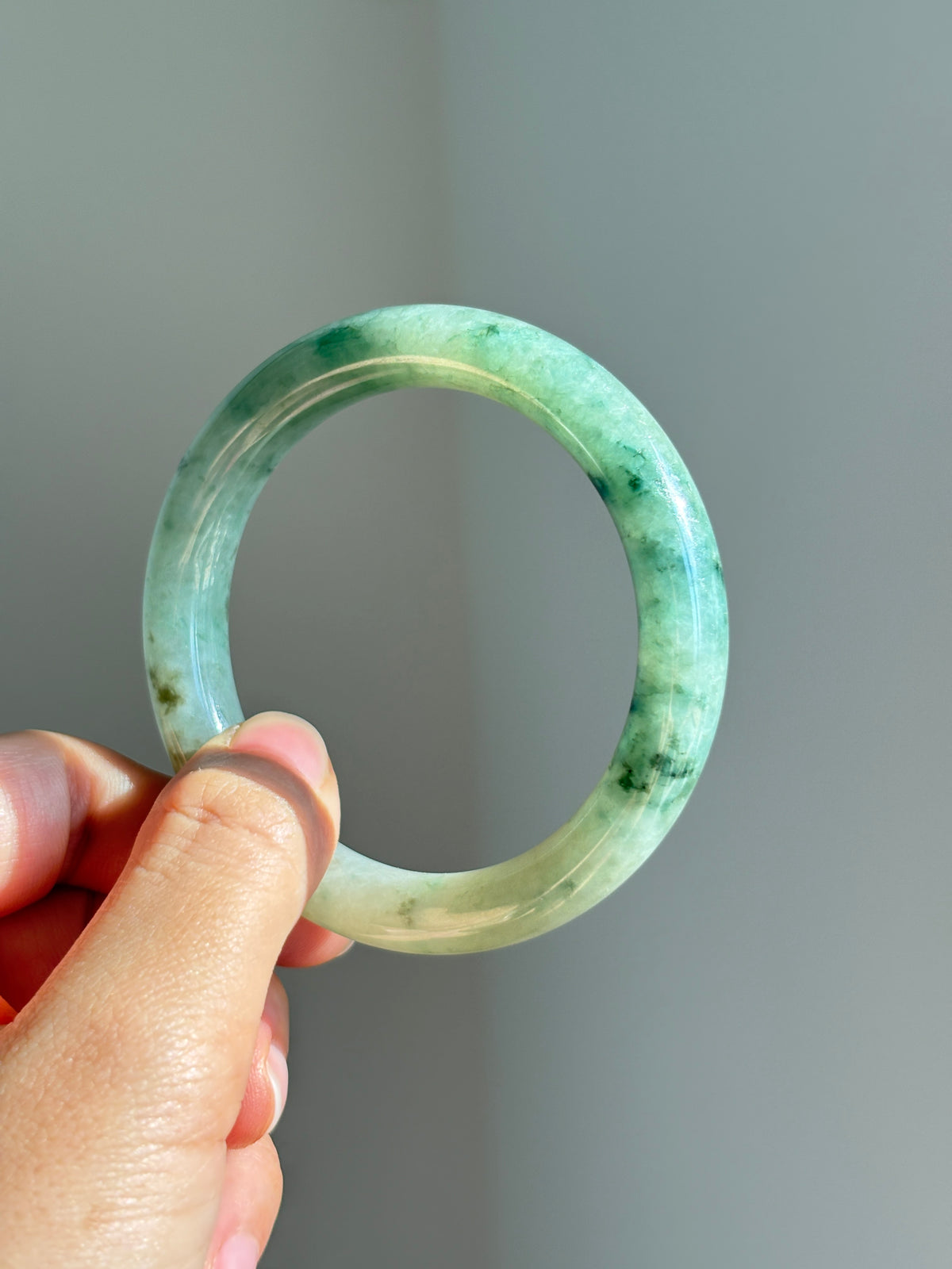 #0423 Icy Bluish Green Round Jade Bangle Size 54.1 (fits up to 55mm)