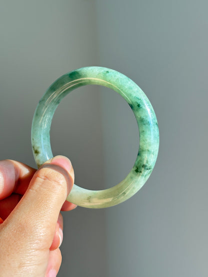 #0423 Icy Bluish Green Round Jade Bangle Size 54.1 (fits up to 55mm)