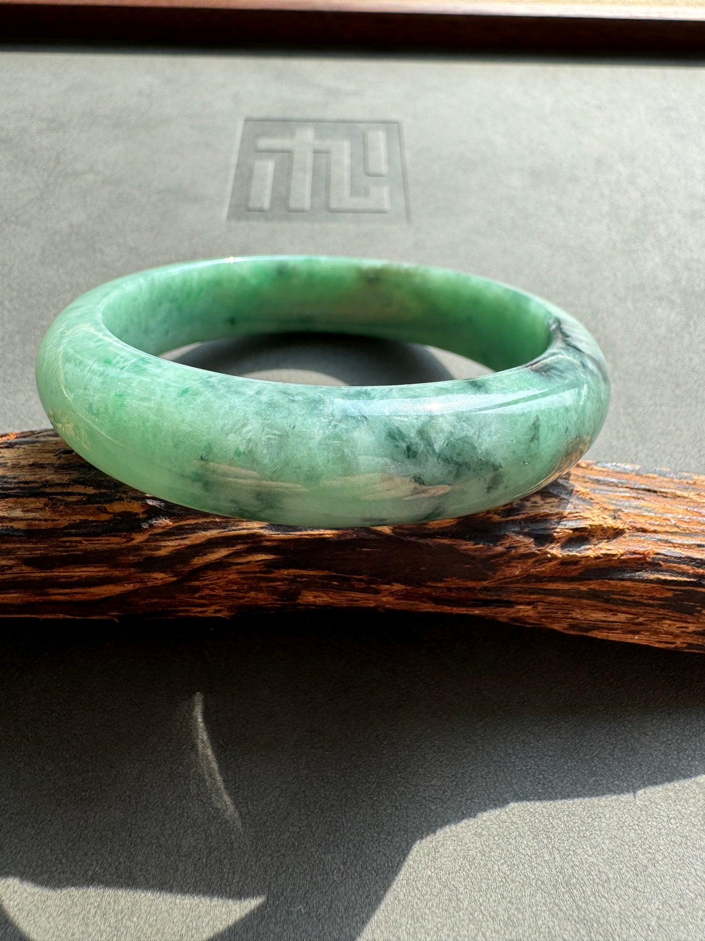 #0379 Rich Green Ink Jade Bangle Size 56.8