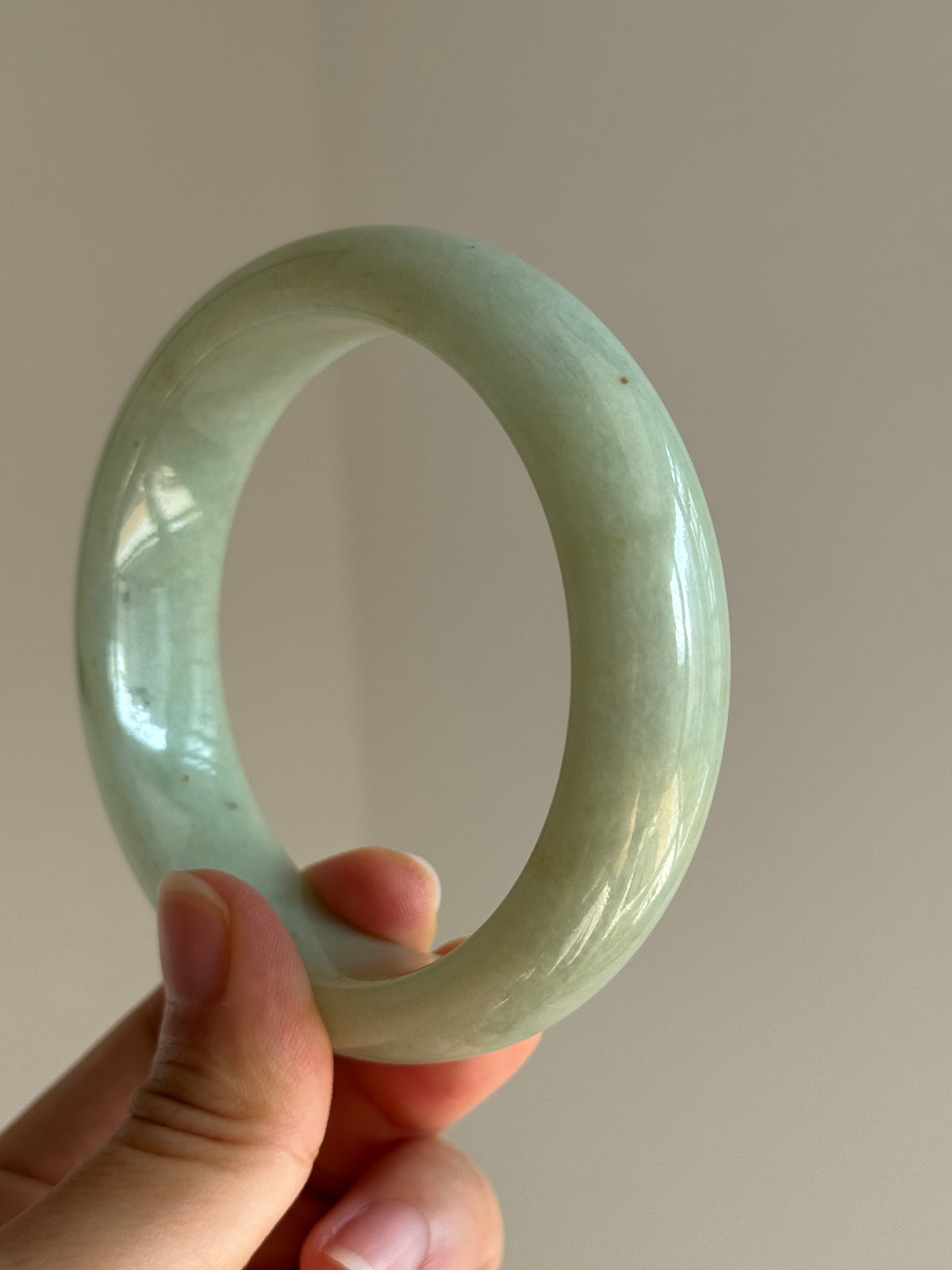 #0439 Yellowish Green Flower Jade Bangle Size 62.3