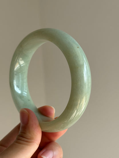 #0439 Yellowish Green Flower Jade Bangle Size 62.3