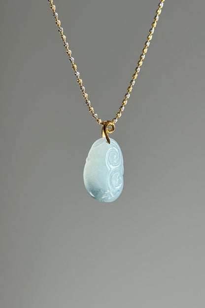 #P0540 "Ruyi / As Your Wish" Icy Blue Lavender Jadeite Jade 18K Yellow Gold Pendant