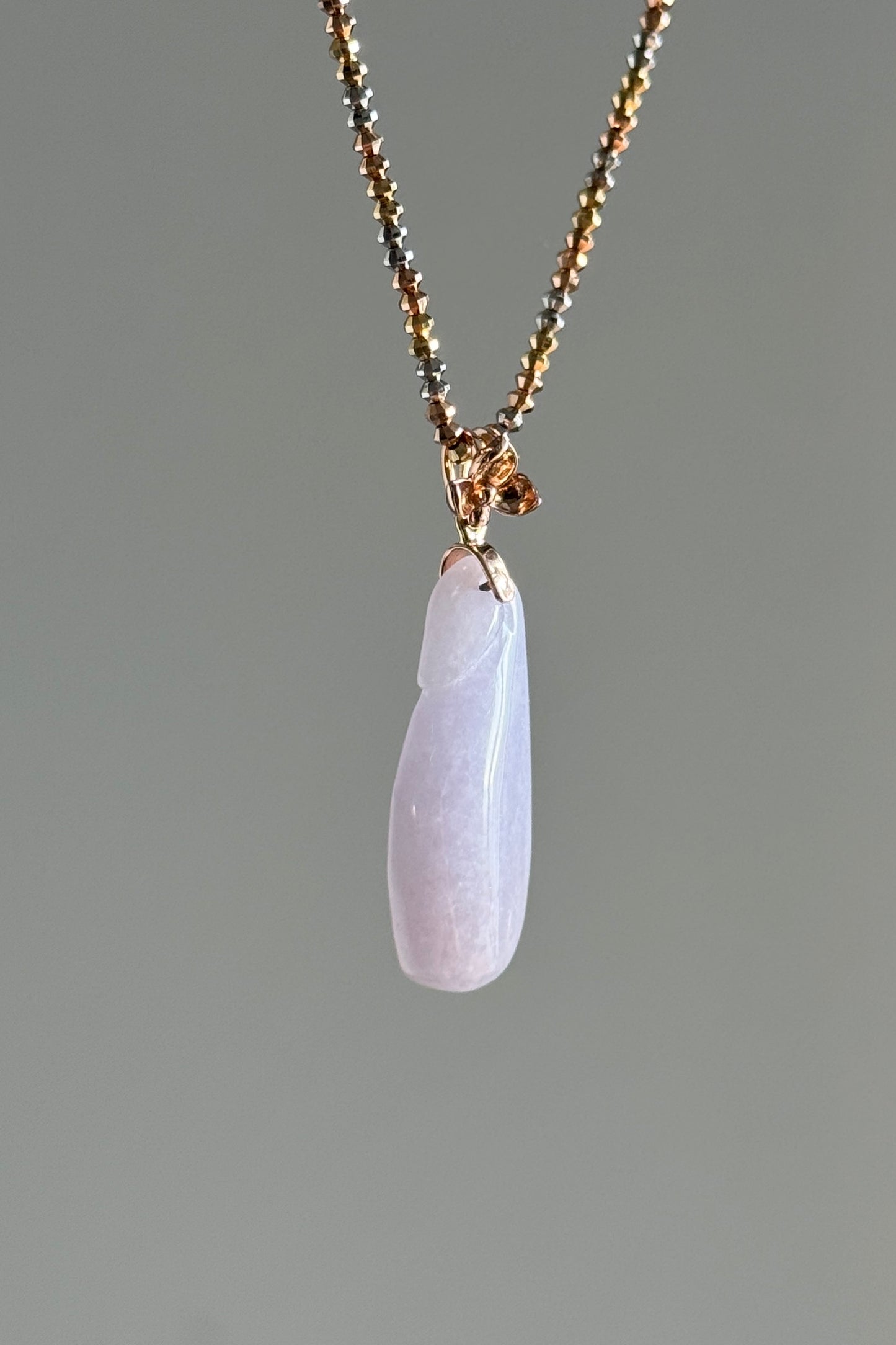 #P0490 "Fortune Melon" Icy Pink Lavender Jadeite Jade 18K Rose Gold Pendant
