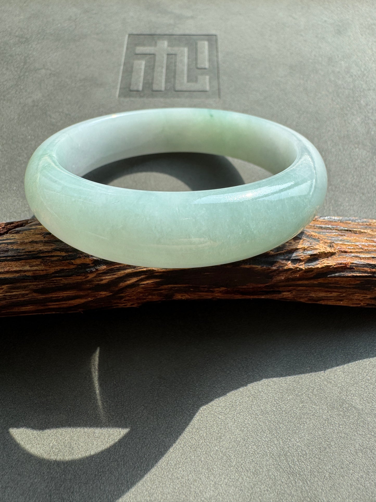 #0374 Icy Lotus Green Jade Bangle Size 57.2