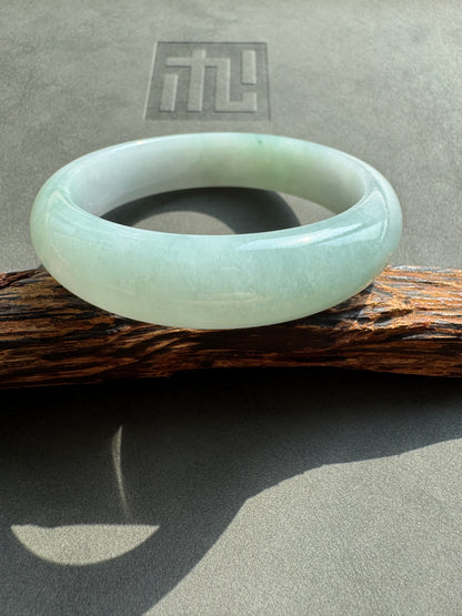 #0374 Icy Lotus Green Jade Bangle Size 57.2