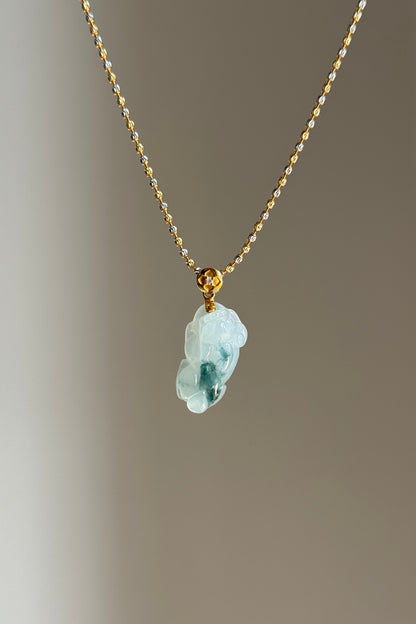 #P0547 "Pixiu" Icy Blue Flower Jadeite Jade 18K Yellow Gold Pendant