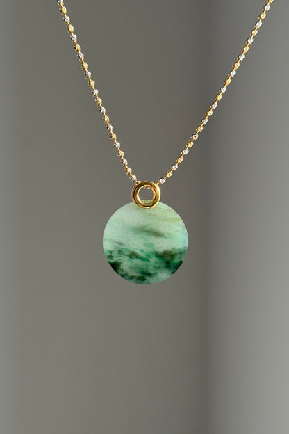 #P0503 "Wushi/Peace" Icy Sun Green Yellow Jadeite Jade Peace 18K Yellow Gold Pendant