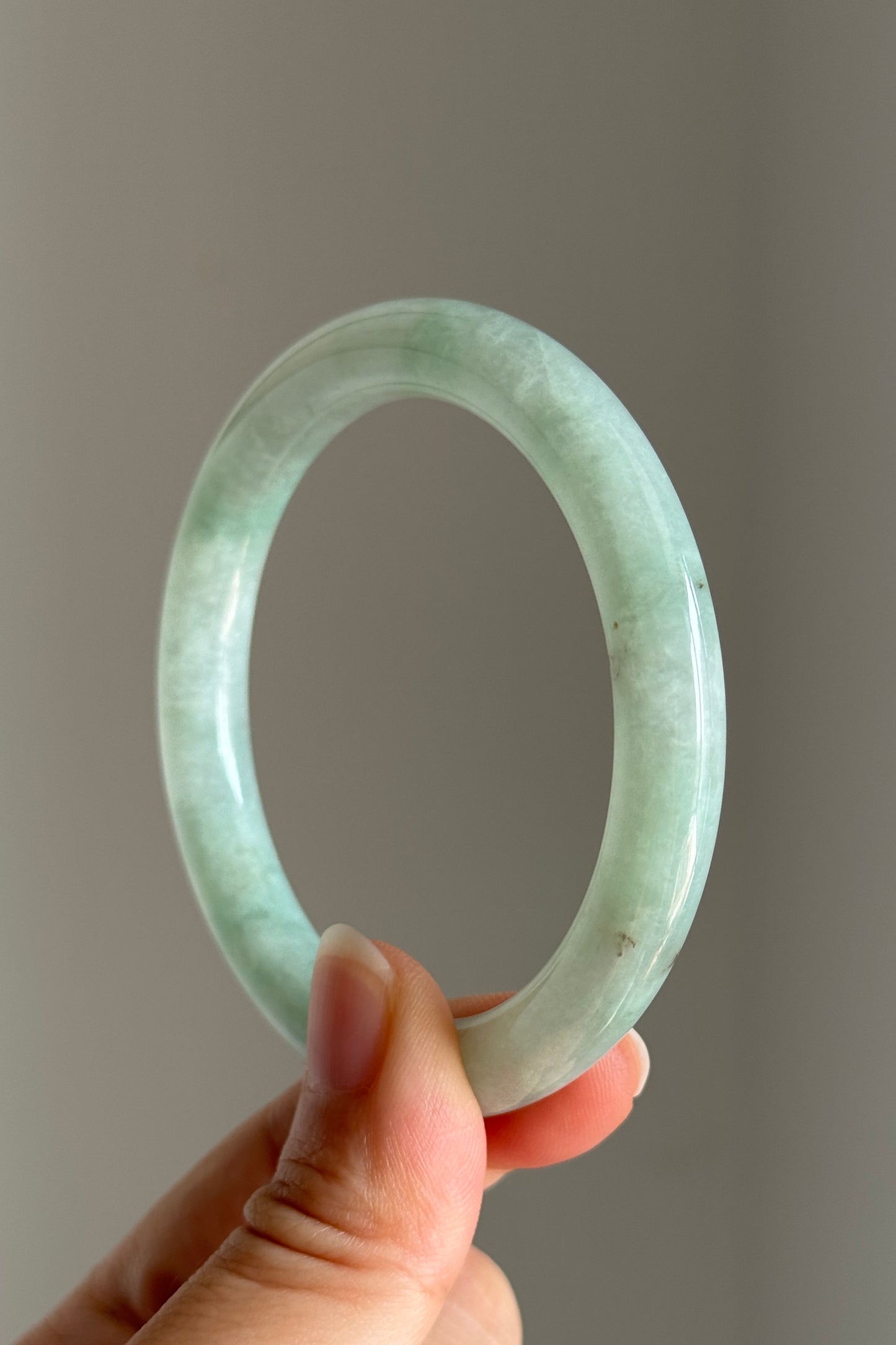 #0401 Icy Lotus Green Jade Bangle Size 53.4 (fits up to 55.4)