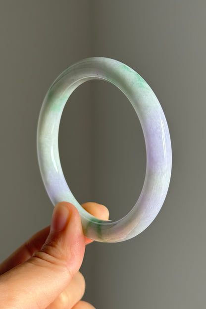 #0363 Pink Lavender Green Jade Bangle Size 54.3 (fits up to 56.3)