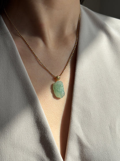 #P0494 "Pixiu" Highly Icy Green Jadeite Jade 18K Yellow Gold Pendant