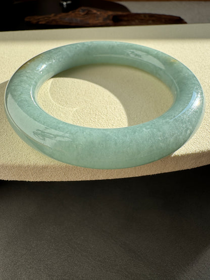 #0308 Lake Bluish Green Yellow Jade Bangle Size 54.6 (fits up to 56.1)